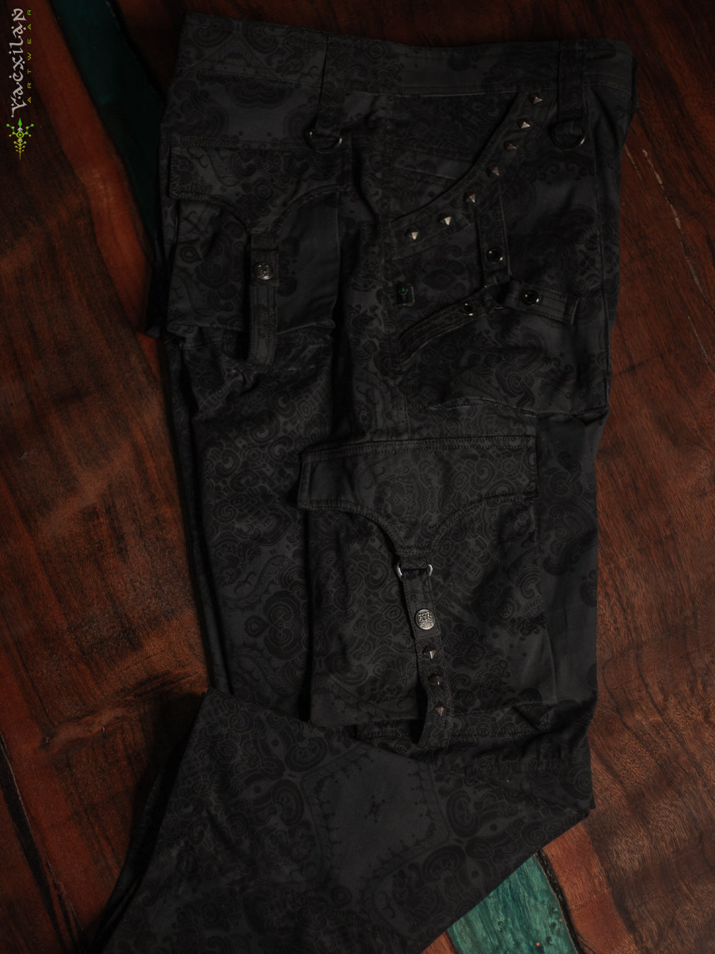 Pants Men Baggy Pockets / Cotton Printed - Blak MAYAN CODEX